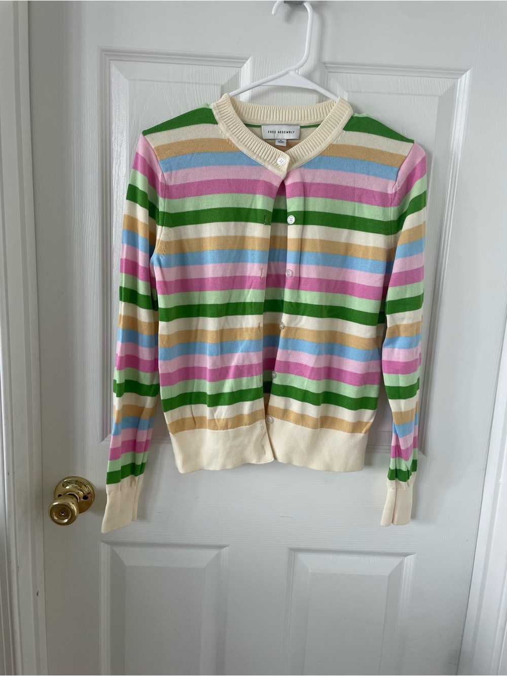 Striped Pastel Button-Front Cardigan by Ted Baker - Cream & Green Mix